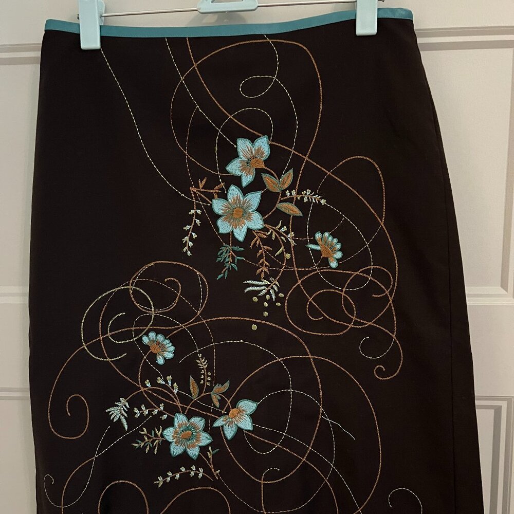 Dark Brown Embroidered Skirt Loft size 2